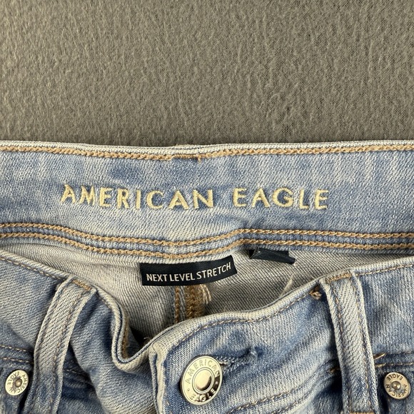 American Eagle Jeans Women's 8 Blue Kick Boot Cargo Pockets Light Wash Whiskered - Picture 8 of 14